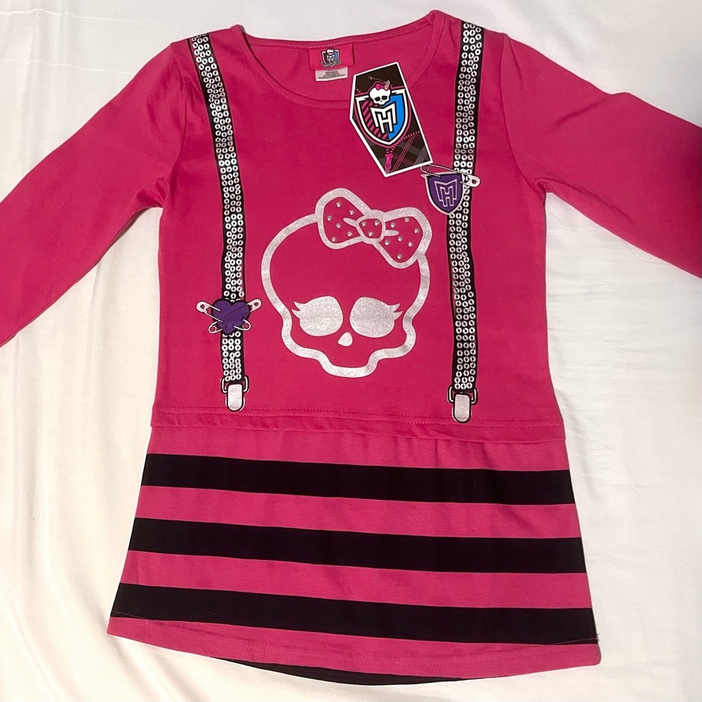 Monster High Black Pink Stripe Girls Long Sleeve Skull Scene Y2K - Picture 2 of 8